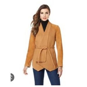 Camel Suede Knit Sweater Drape Front Jacket Size M